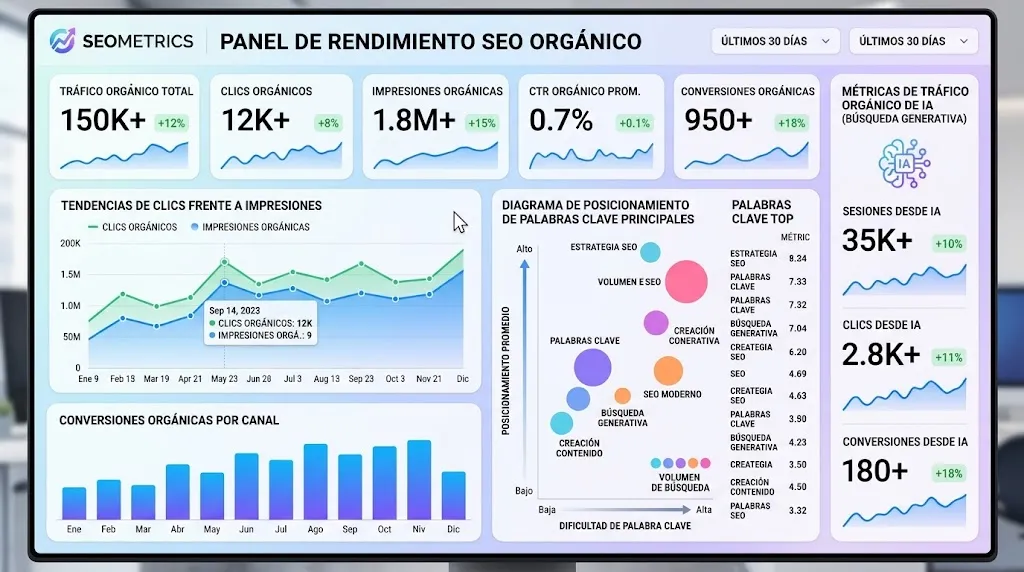 Consultas e impresiones en Google Search Console.